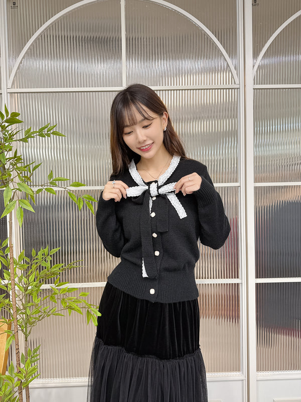 2511009 BE Lace Ribbon Cardigan - Black