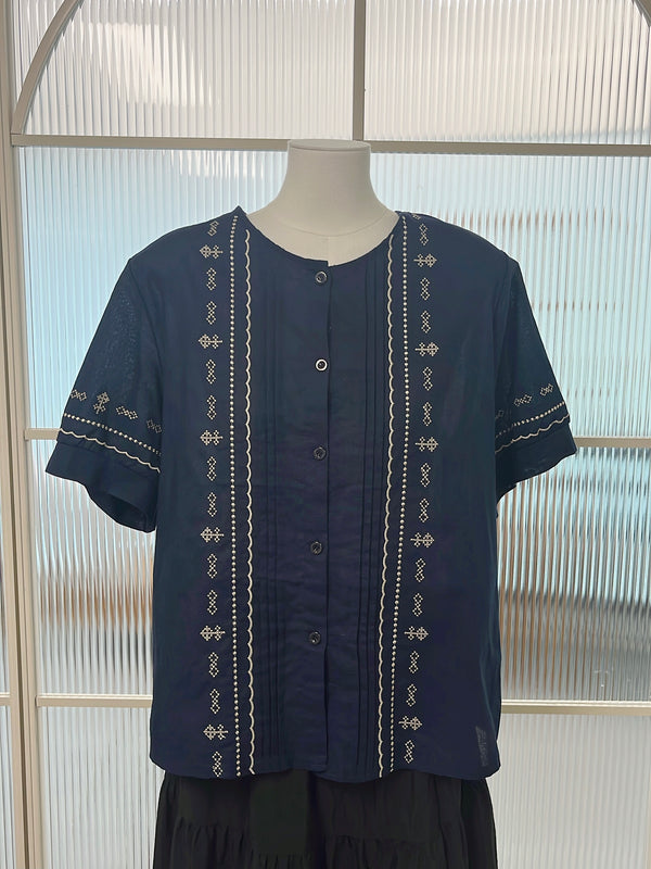 2504053 VE Embroidered Blouse - Navy
