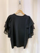 2404052 TER Mesh & Pleated Layer Short Sleeves Top - Black
