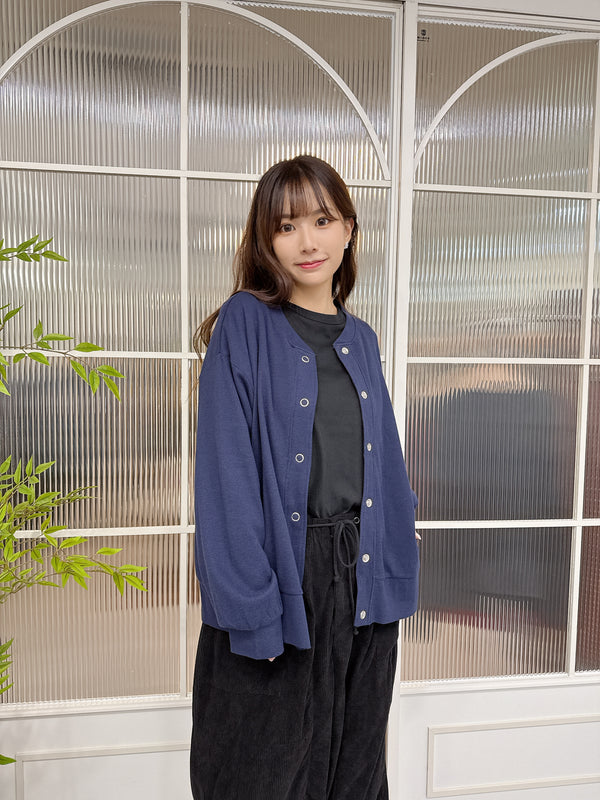 2511025 AT Waffle Button Cardigan - Navy