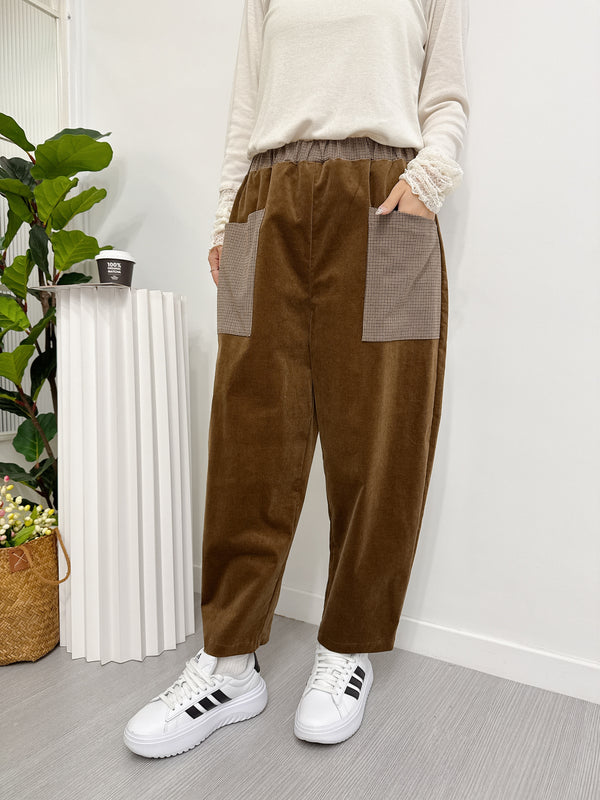2511026 RS Checkered Pocket Corduroy Pants - Brown
