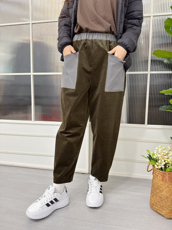 2511026 RS Checkered Pocket Corduroy Pants - Green