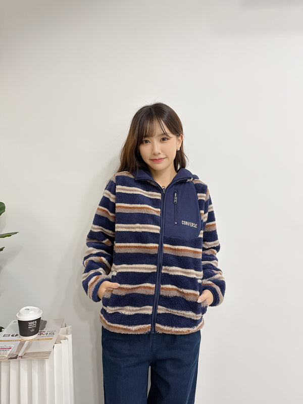 2511022 CONS Color Striped Fleece Jacket - Navy