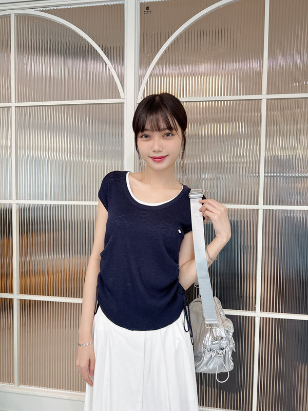 2505030 JF Drawstring Knit Tank Top - Navy