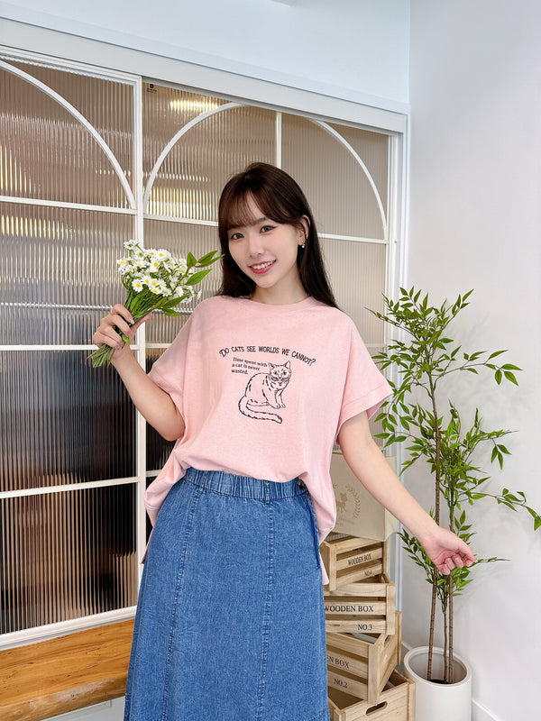 2505057 LUP Cat Print Tee - Pink
