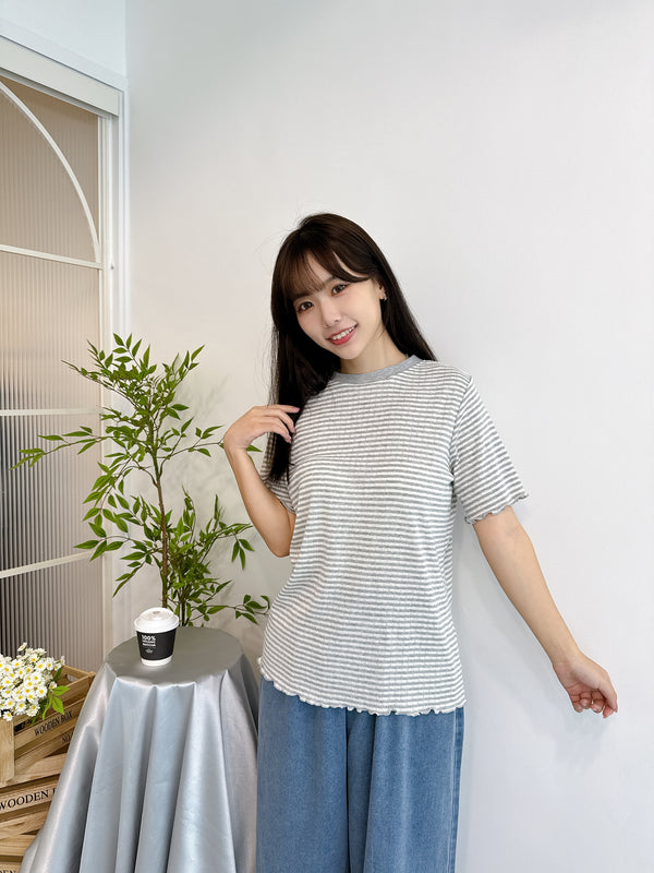 2505063 MMO Cool Neck Striped Tee - Grey