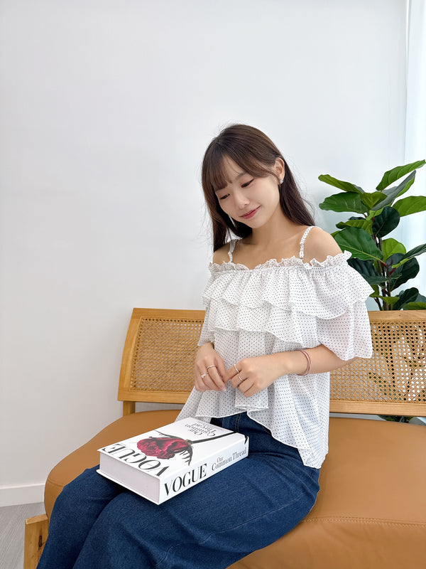 2508015 FO 3-Way Gathered Ruffle Blouse - White