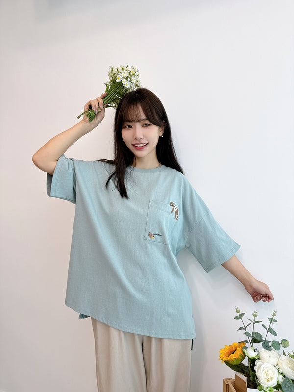 2505059 LUP Animal EMB Pocket Tee - Mint