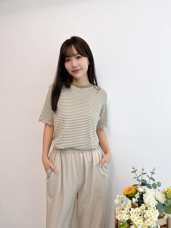 2505063 MMO Cool Neck Striped Tee - Khaki