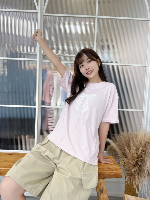 2508002 HO Lace Ribbon Tee  - Pink