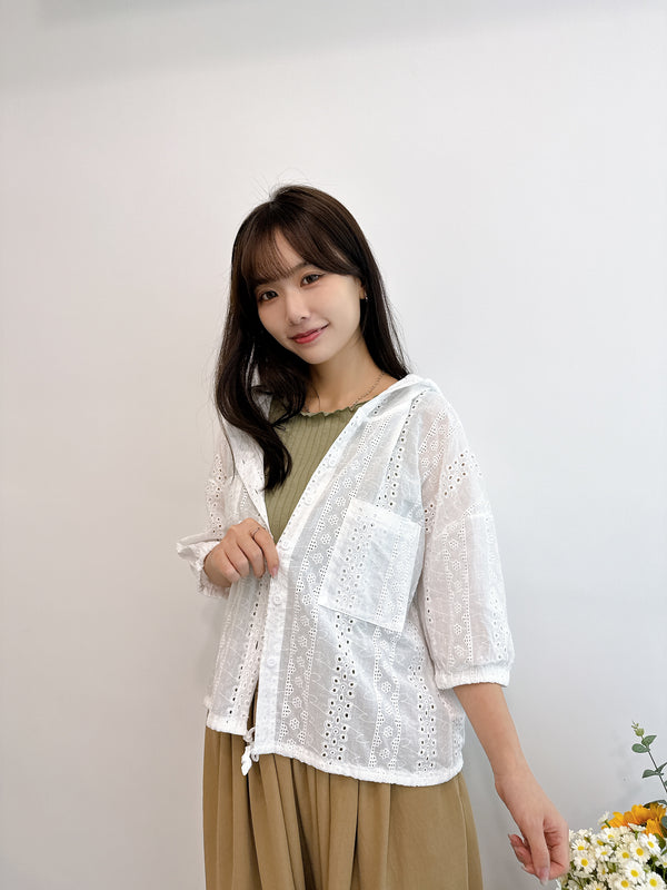 2505052 TU Cotton Lace Hoodie Blouse
