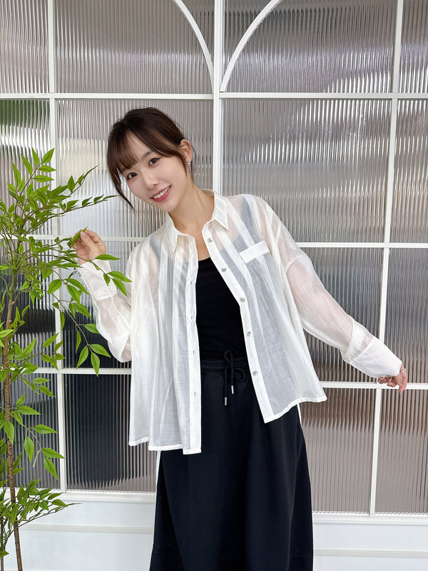 2507080 MAI Tencel Sheer Shiny Shirt - White