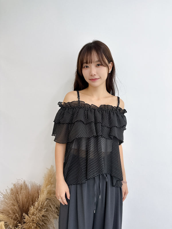2508015 FO 3-Way Gathered Ruffle Blouse - Black