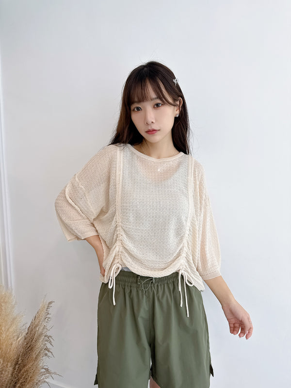 2509009 ED Shirring Sheer Pullover - White