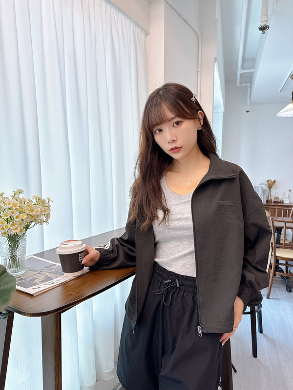 2509014 CONS Striped Zipper Jacket - Black