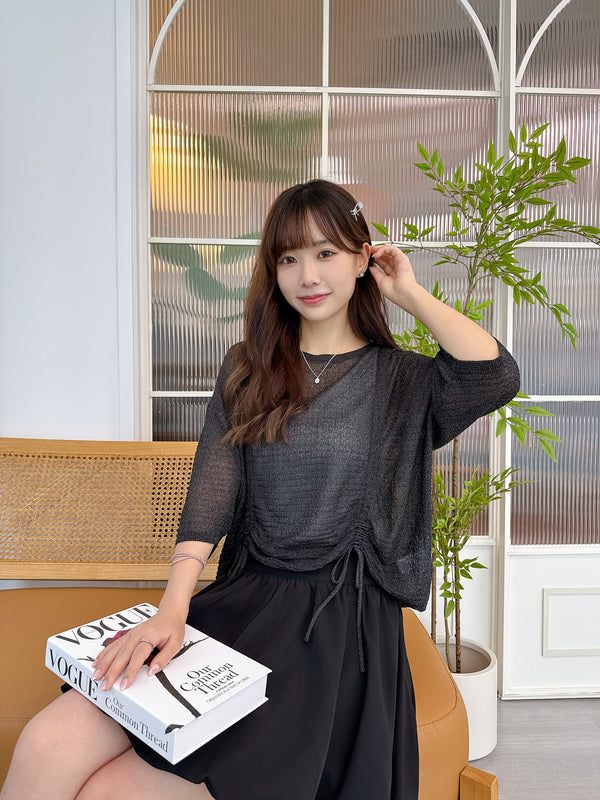 2509009 ED Shirring Sheer Pullover - Black