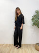 2308074 HU Lace Open Collar Blouse - BLACK