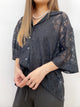 2308074 HU Lace Open Collar Blouse - BLACK