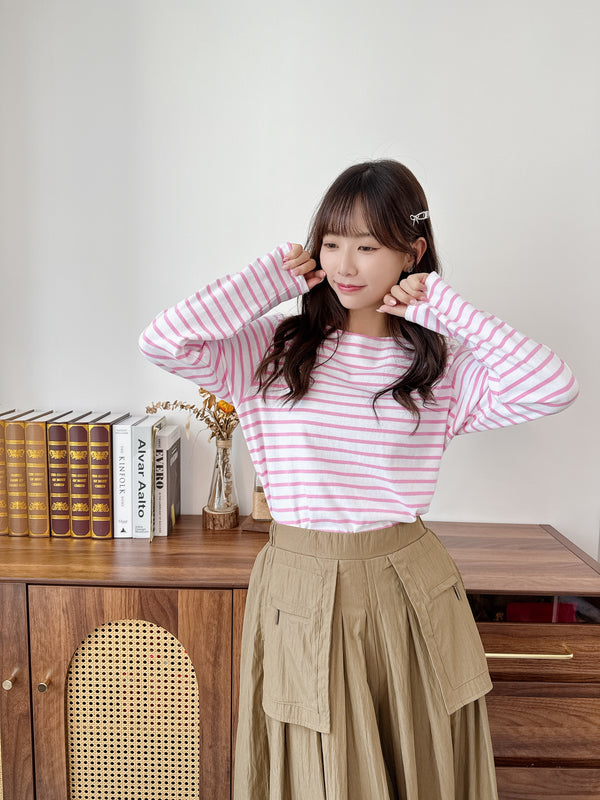 2509005 OM Border Long Sleeves Tee - Pink