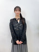 2308075 HU 2Way Jacquard Floral Blouse - BLACK