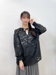 2308075 HU 2Way Jacquard Floral Blouse - BLACK