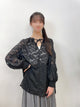 2308075 HU 2Way Jacquard Floral Blouse - BLACK