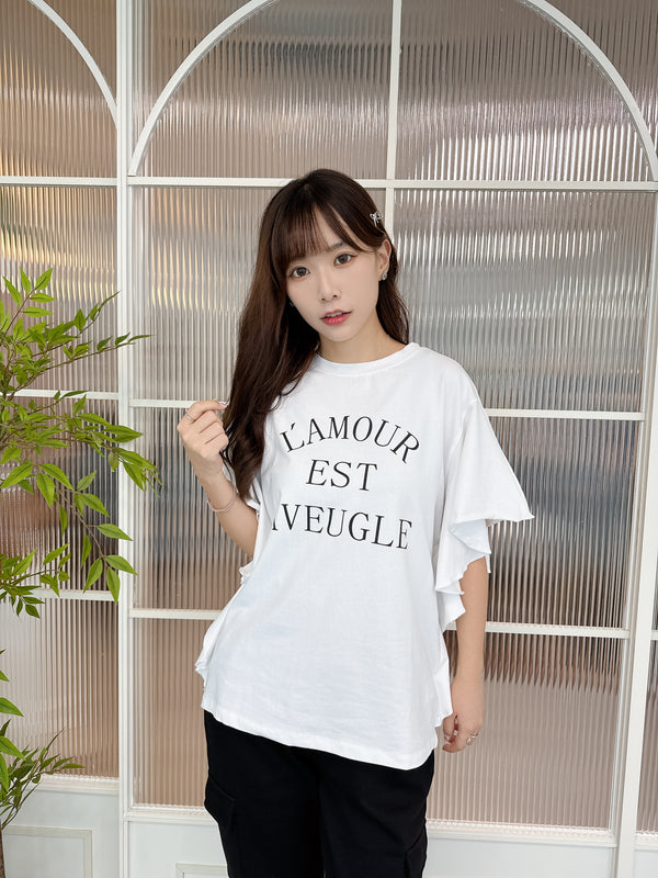 2509013 34 Ruffle Sleeve Print Tee - White