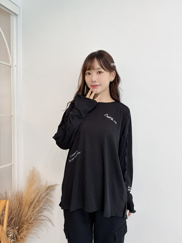 2509003 IR Mellow Panel Logo Long Sleeves Tee - Black