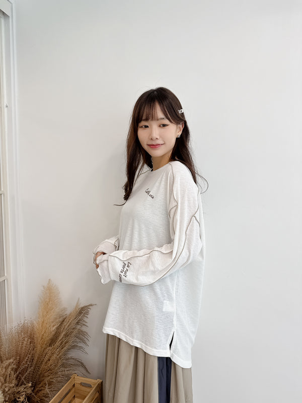 2509003 IR Mellow Panel Logo Long Sleeves Tee - White