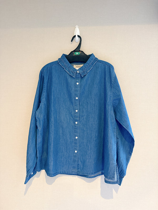 2508082 IS Ruffle Neck Denim Shirt - Blue