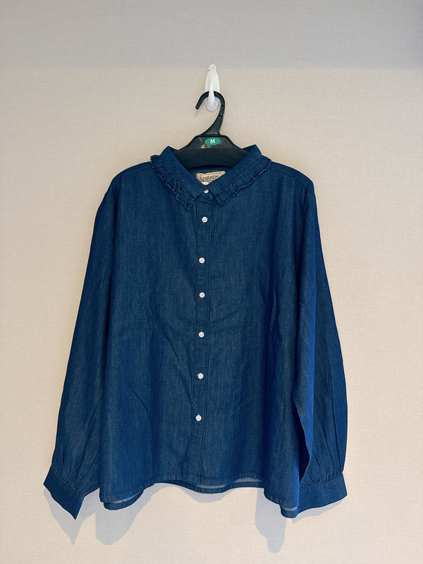2508082 IS Ruffle Neck Denim Shirt - Navy