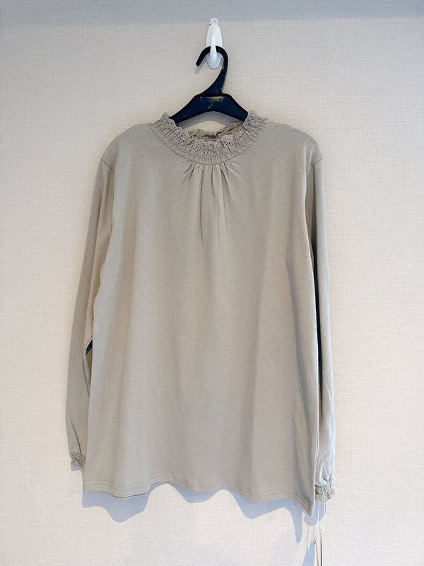 2508088 MMO Lace Collar Tee - Greige