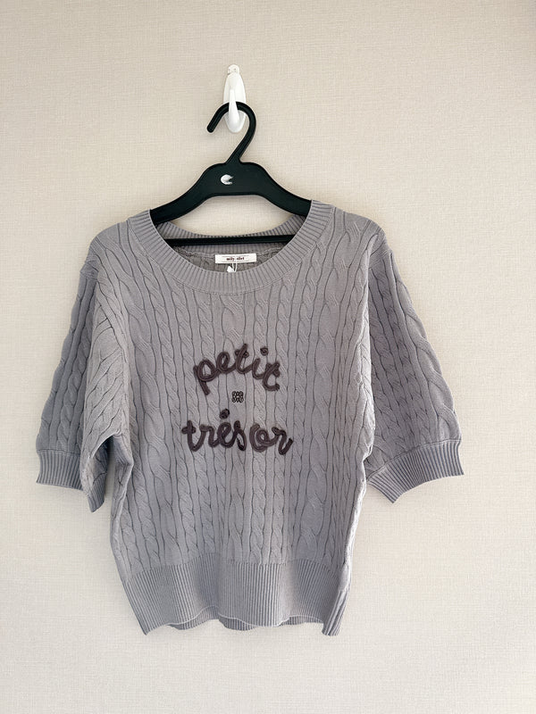 2508021 MB Cord EMB Knit Top - Grey