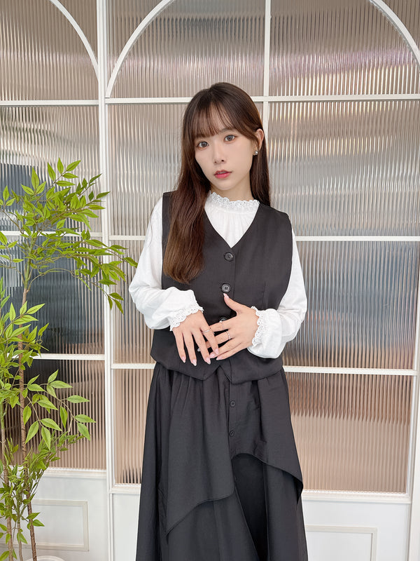 2509016 MAI Back Ribbon Wool-like Gilet Vest - Black