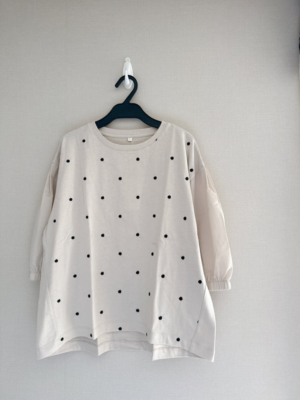 2508036 FP Dotted Mid Sleeves Top - Ivory