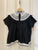 2405055 VE Laced Collar Short Sleeves Button Pullover - Black
