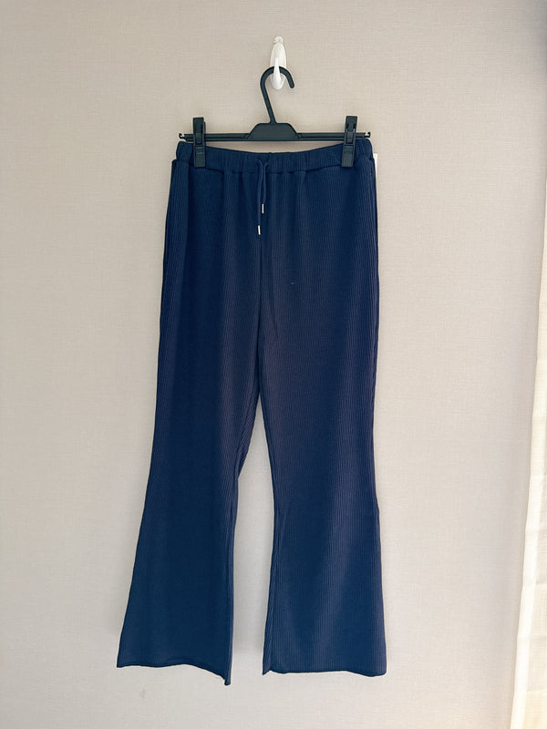 2508026 MM Cut Rib Flare Easy Pants - Navy