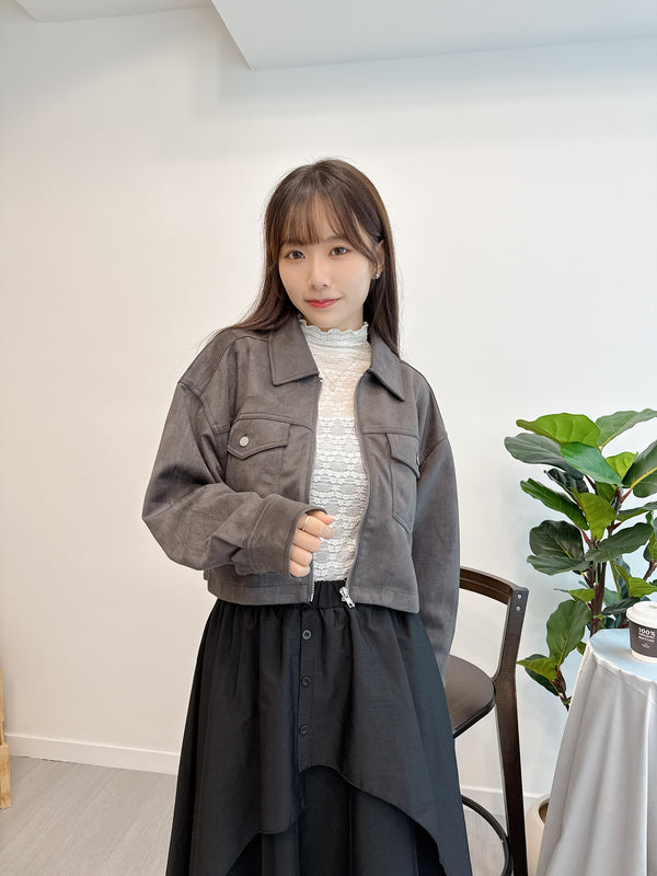 2509022 ED Suede Poncho Short Jacket - Charcoal