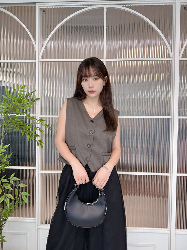 2509016 MAI Back Ribbon Wool-like Gilet Vest - Mocha