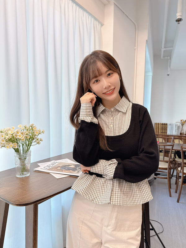 2509021 ED Shirt Layered Knit Pullover - Black