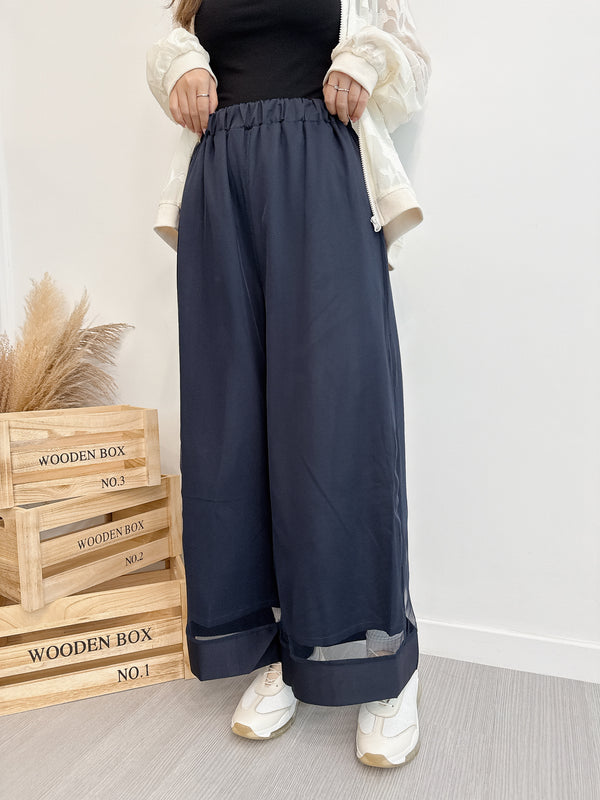 2509019 MAI Sheer Layered Wide Pants - Navy