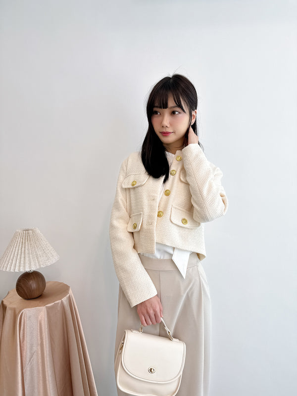 2502059 CO Tweed Button Jacket - White