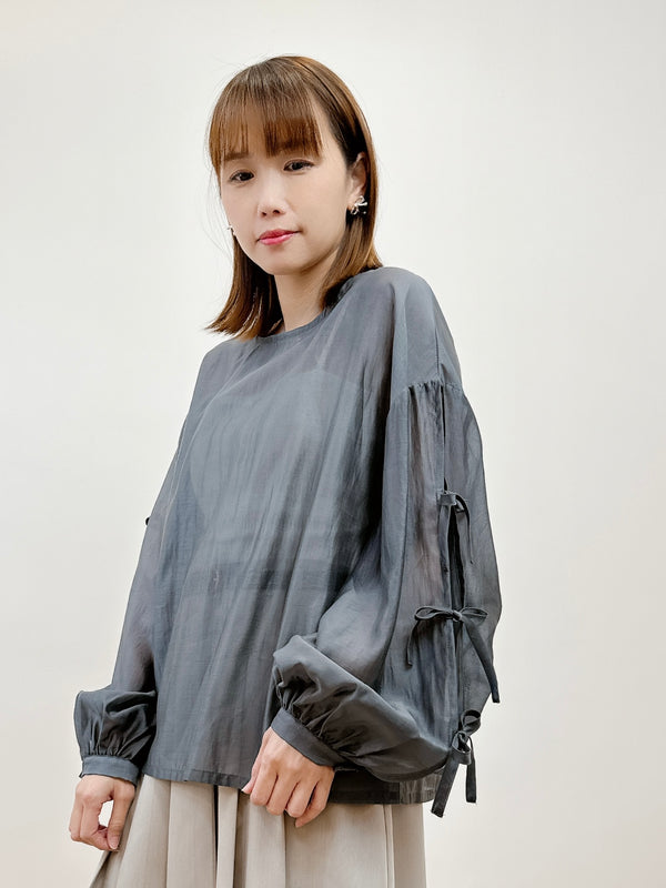 2402054 BAB Tie Up Sleeves Sheer Top