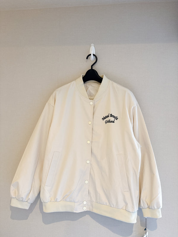 2508152 SO Back Ribbons Baseball Jacket - White