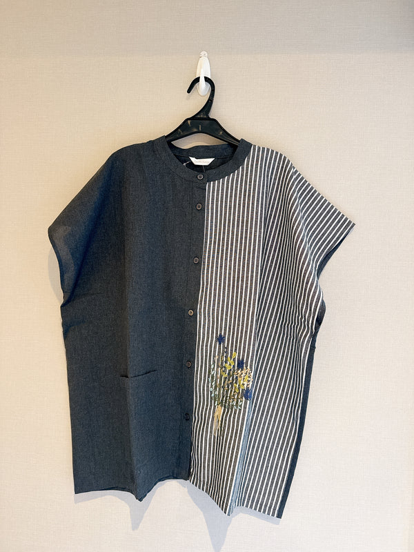 2508147 QC Half Striped EMB Blouse
