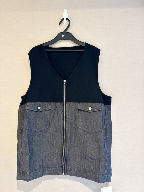 2508146 LUP Patchwork Denim Loose Vest - Black