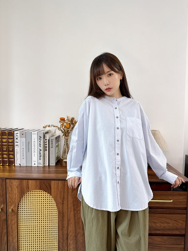 2509030 34 Washed Broadband collar Shirt - Blue