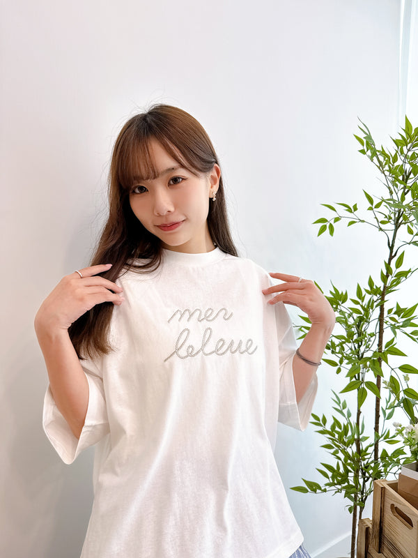 2504057 MMO Glitter Embroidery Cotton Tee - White