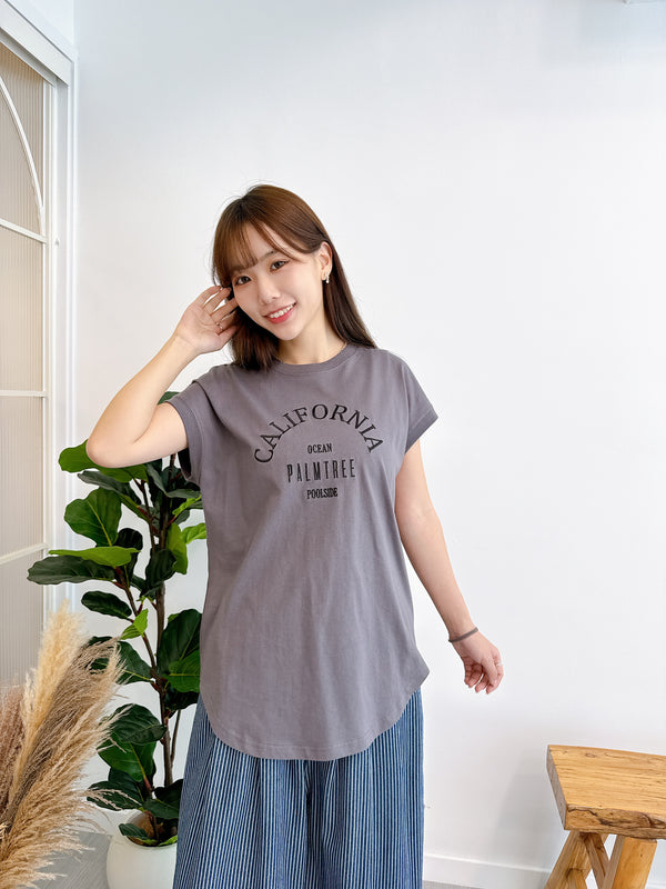 2504061 EA Logo Embroidered French Tee - Charcoal