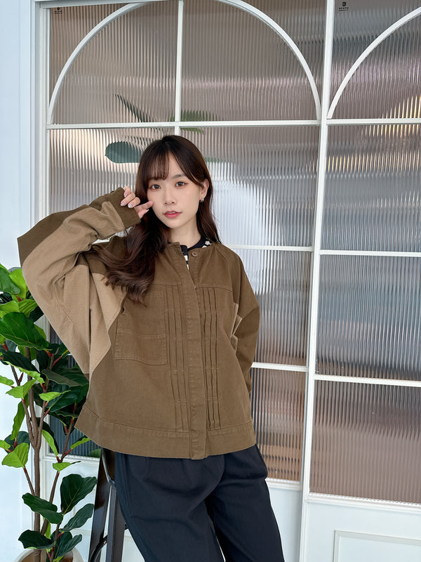 2510008 LUP Twill & Denim Dolman Jacket - Brown